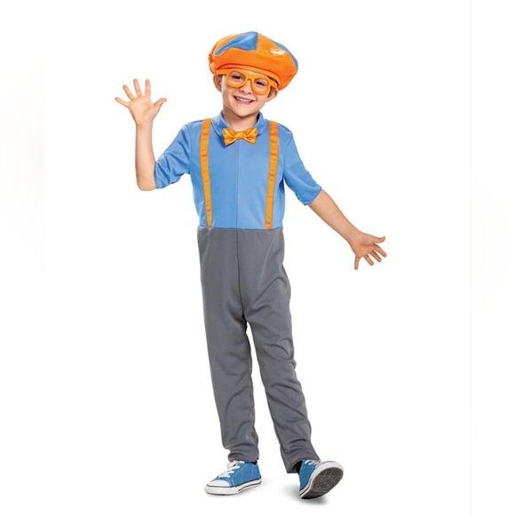 Toddler Blippi Costume Licensed Outfit Hat Jumpsuit Bowtie Fabric Glasses 3T/4T